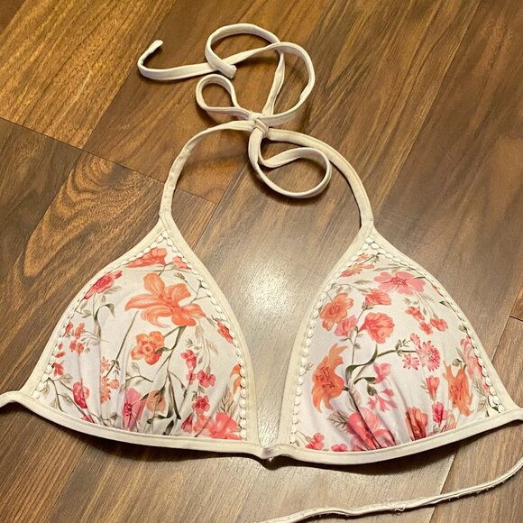 H&M Other - H&M Bikini Top Women's Size 6 Orange and White Floral Print